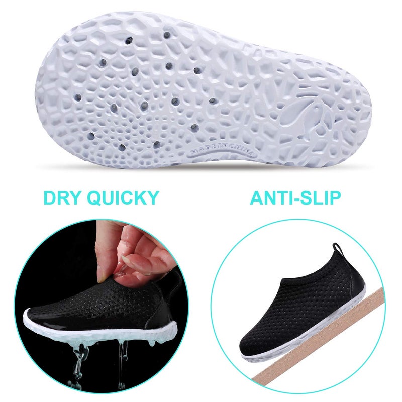 FEETCITY Baby Girls and Boys Water Shoes Lightweight Comfort Sole Easy Walking Athletic Slip on Aqua Socks Black Mesh 12-18 Months Infant - Image 3